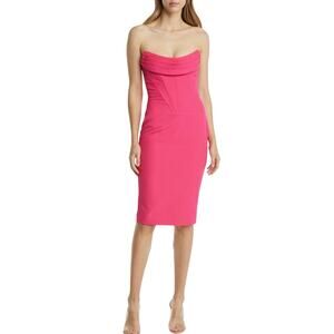 Lavish Alice Hot Pink Strapless Corset Bodycon Midi Cocktail Dress NWT 10